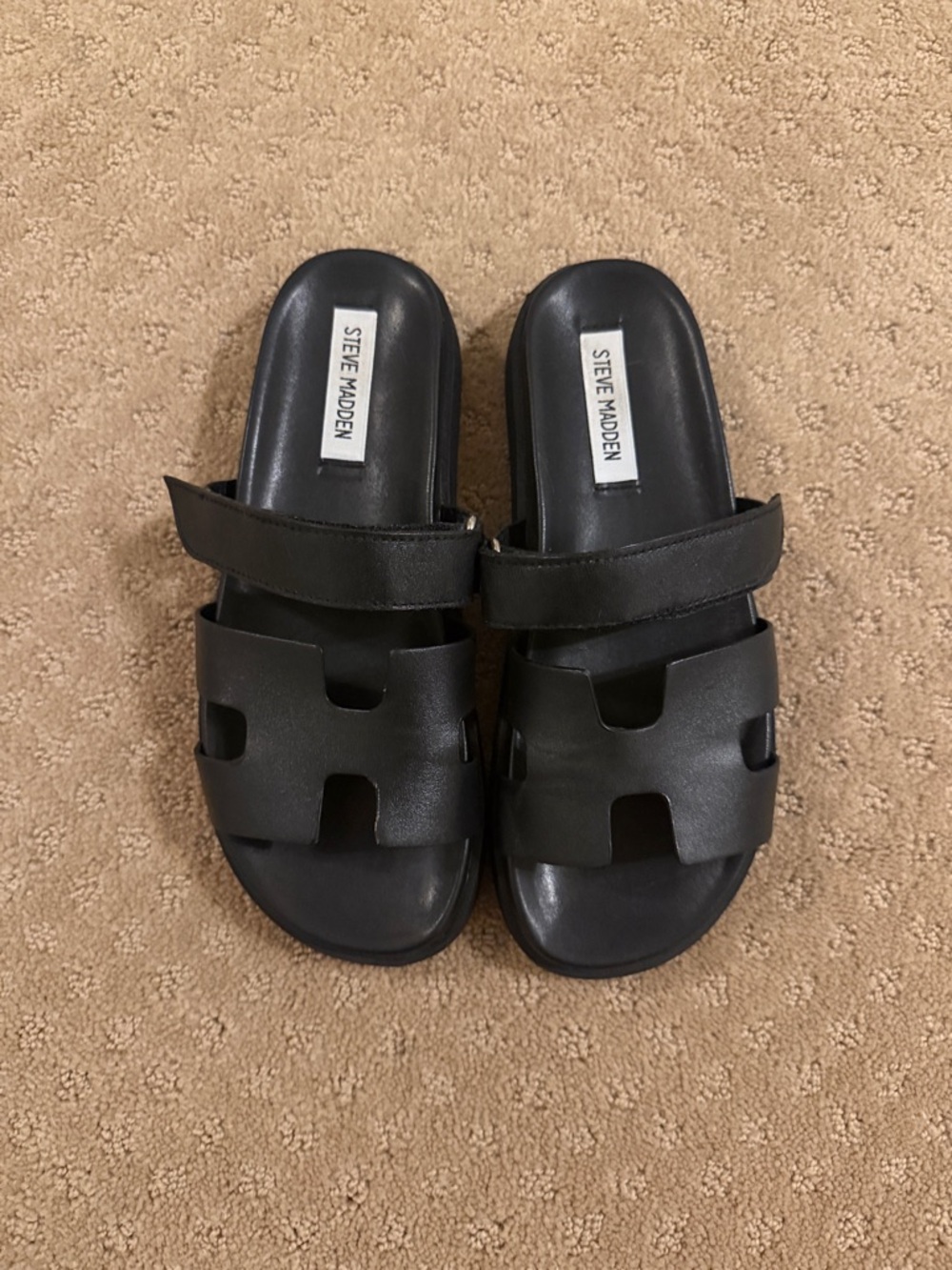 Steve Madden Black Double-Strap Slide Sandals